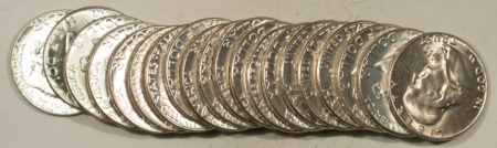 Coin Rolls 1955 FRANKLIN HALF DOLLARS – ORIGINAL BRILLIANT UNCIRCUALTED 20 COIN ROLL, NICE!