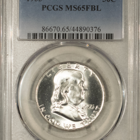Franklin Halves 1955 FRANKLIN HALF DOLLAR – PCGS MS-65 FBL, BLAST WHITE