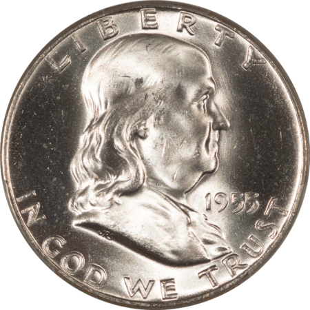 Franklin Halves 1955 FRANKLIN HALF DOLLAR – PCGS MS-65 FBL, BLAST WHITE
