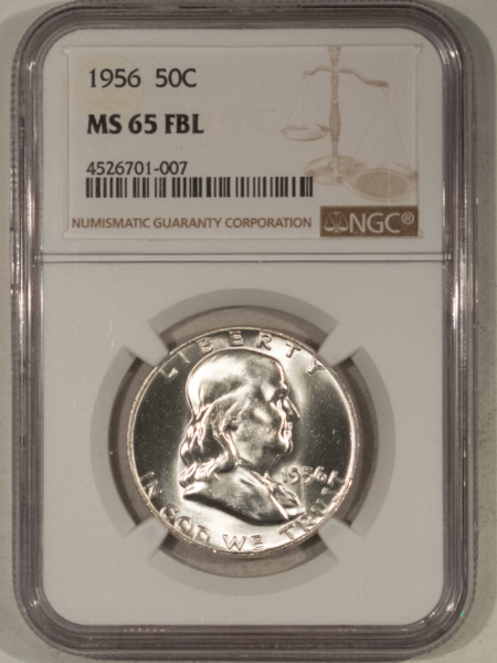 Franklin Halves 1956 FRANKLIN HALF DOLLAR – NGC MS-65 FBL BLAST WHITE