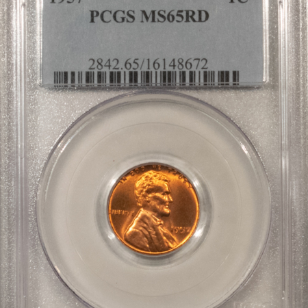 Lincoln Cents (Wheat) 1957 LINCOLN CENT – PCGS MS-65 RD, FIERY RED!
