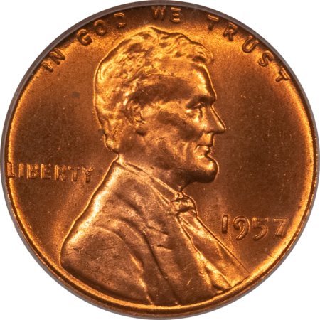 Lincoln Cents (Wheat) 1957 LINCOLN CENT – PCGS MS-65 RD, FIERY RED!