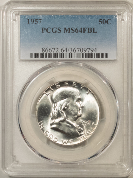 Franklin Halves 1957 FRANKLIN HALF DOLLAR – PCGS MS-64 FBL
