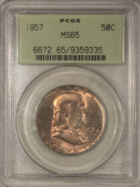 Franklin Halves 1957 FRANKLIN HALF DOLLAR – PCGS MS-65, OLD GREEN HOLDER!