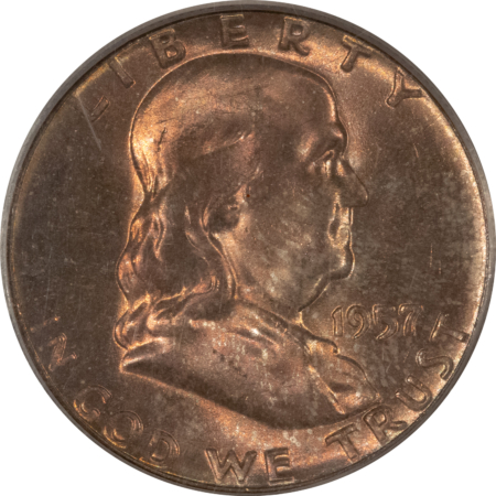 Franklin Halves 1957 FRANKLIN HALF DOLLAR – PCGS MS-65, OLD GREEN HOLDER!
