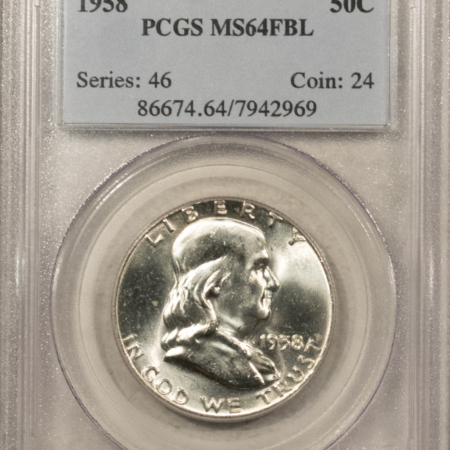 Franklin Halves 1958 FRANKLIN HALF DOLLAR – PCGS MS-64 FBL WHITE, TOUGHER