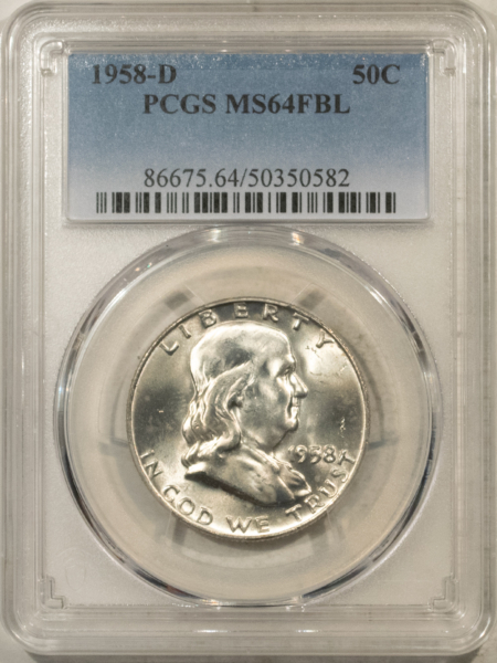 Franklin Halves 1958-D FRANKLIN HALF DOLLAR – PCGS MS-64 FBL