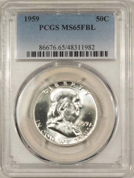 Franklin Halves 1959 FRANKLIN HALF DOLLAR – PCGS MS-65 FBL BLAST WHITE GEM