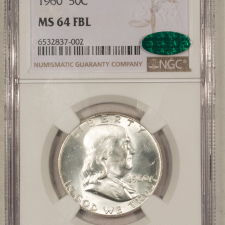 CAC Approved Coins 1960 FRANKLIN HALF DOLLAR – NGC MS-64 FBL, FRESH WHITE & CAC APPROVED!