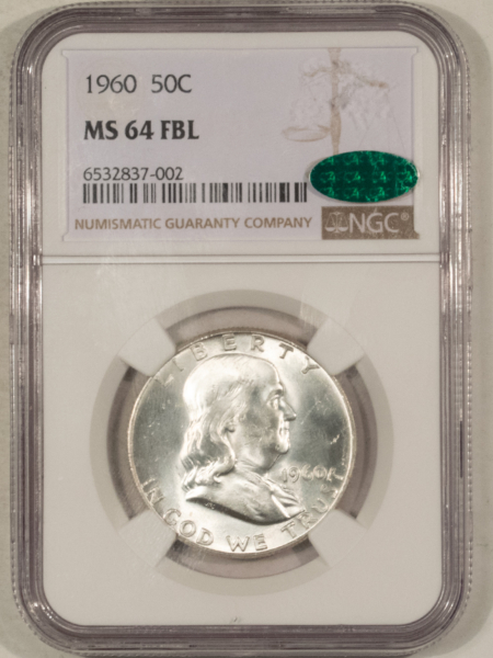 CAC Approved Coins 1960 FRANKLIN HALF DOLLAR – NGC MS-64 FBL, FRESH WHITE & CAC APPROVED!
