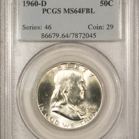 Franklin Halves 1960-D FRANKLIN HALF DOLLAR – PCGS MS-64 FBL WHITE & NEAR GEM!