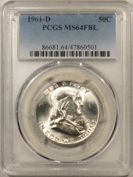 Franklin Halves 1961-D FRANKLIN HALF DOLLAR – PCGS MS-64 FBL