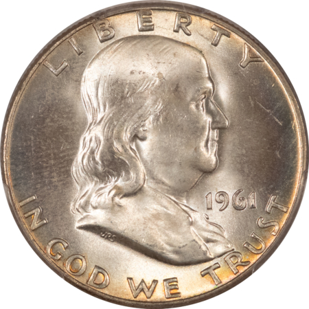 Franklin Halves 1961-D FRANKLIN HALF DOLLAR – PCGS MS-65, LOOKS 66, PREMIUM QUALITY & PRETTY!