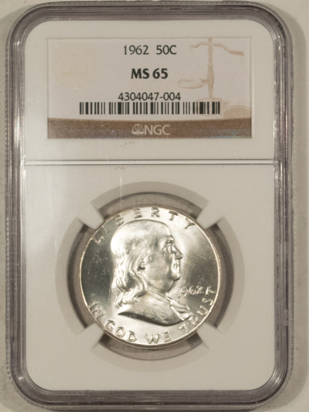 Franklin Halves 1962 FRANKLIN HALF DOLLAR – NGC MS-65 WHITE GEM