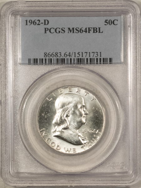 Franklin Halves 1962-D FRANKLIN HALF DOLLAR – PCGS MS-64 FBL BLAST WHITE