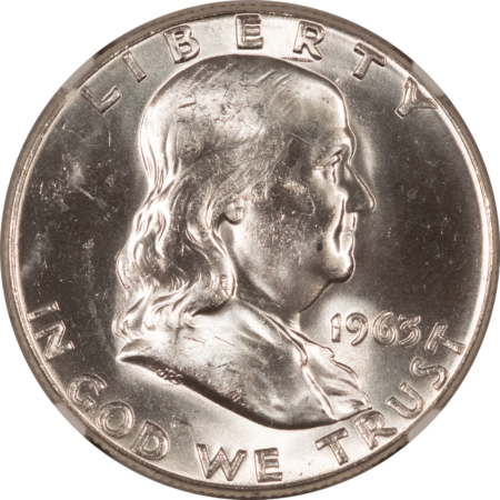Franklin Halves 1963 FRANKLIN HALF DOLLAR – NGC MS-63 FBL, VERY TOUGH IN FULL BELL LINES!