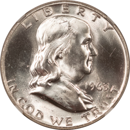 Franklin Halves 1963-D FRANKLIN HALF DOLLAR – NGC MS-65 FBL BLAST WHITE GEM!
