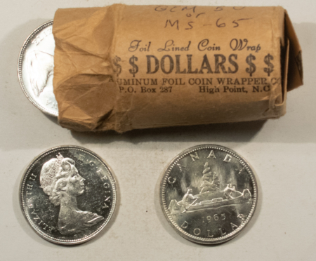 New Store Items 1965 CANADA SILVER DOLLAR ORIG 20 COIN ROLL KM#64.1, .6 OZ ASW EACH – FLASHY BU