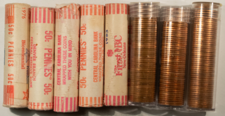 Lincoln Cents (Memorial) 1969-S – 1983 VINTAGE LINCOLN CENT ROLLS, LOT OF 8 – GEM BU!