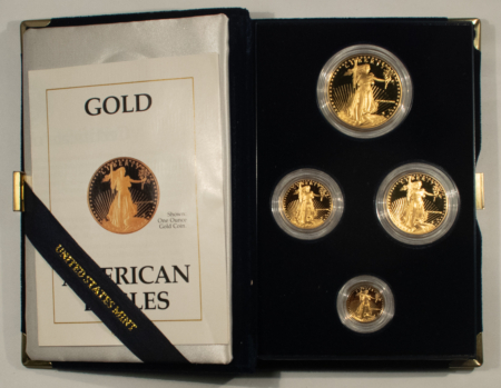 American Gold Eagles, Buffaloes, & Liberty Series 1988 PROOF AMERICAN GOLD EAGLE 4 COIN SET, 1.85 OZ AGW – GEM PROOF W/ BOX & COA!