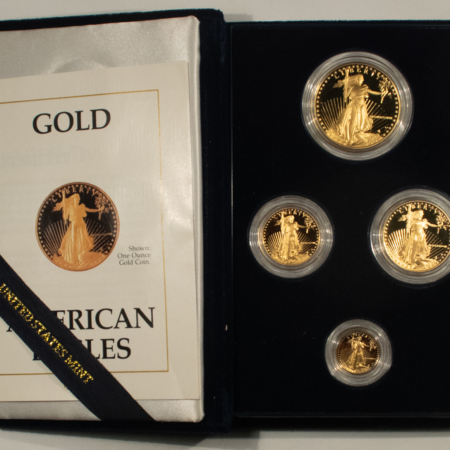 American Gold Eagles, Buffaloes, & Liberty Series 1988 PROOF AMERICAN GOLD EAGLE 4 COIN SET, 1.85 OZ AGW – GEM PROOF W/ BOX & COA!