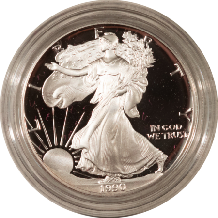 American Silver Eagles 1990-S $1 PROOF AMERICAN SILVER EAGLE, 1 OZ .999 – GEM PROOF WITH BOX AND COA!