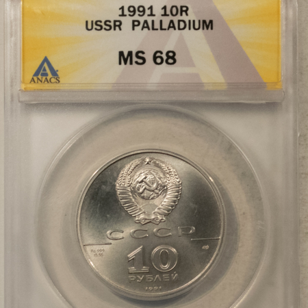 Bullion 1991 10R USSR 1/2 OZ .999 FINE PALLADIUM BALLERINA – ANACS MS-68, SCARCE!