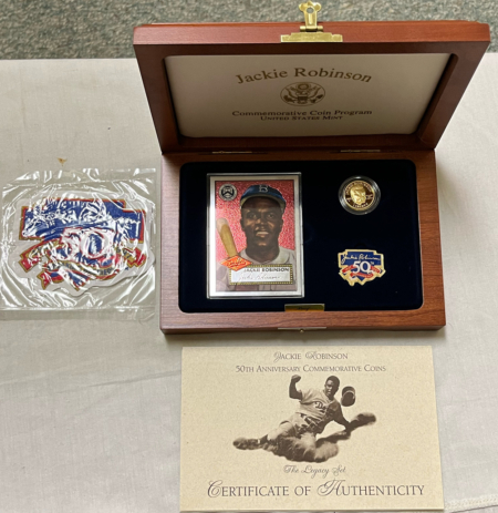 Gold Bullion 1997-W $5 JACKIE ROBINSON GOLD COMMEM LEGACY SET, CARD/PATCH/PIN & BOX GEM PROOF