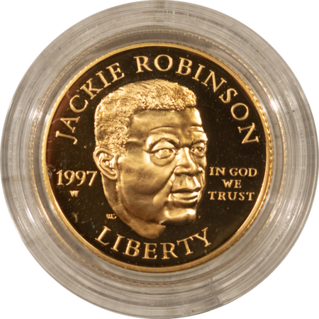 Gold Bullion 1997-W $5 JACKIE ROBINSON GOLD COMMEM LEGACY SET, CARD/PATCH/PIN & BOX GEM PROOF