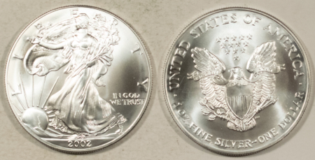 American Silver Eagles 2002 $1 AMERICAN SILVER EAGLES ROLL OF 20, 1 OZ .999 – GEM BU IN ORIGINAL TUBE!