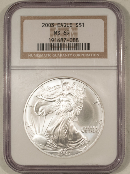 American Silver Eagles 2003 $1 AMERICAN SILVER EAGLE, 1 OZ .999 – NGC MS-69