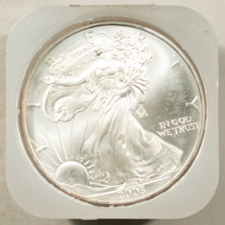 American Silver Eagles 2003 $1 AMERICAN SILVER EAGLES ROLL OF 20, 1 OZ .999 – GEM BU IN ORIGINAL TUBE!