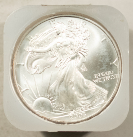 American Silver Eagles 2003 $1 AMERICAN SILVER EAGLES ROLL OF 20, 1 OZ .999 – GEM BU IN ORIGINAL TUBE!