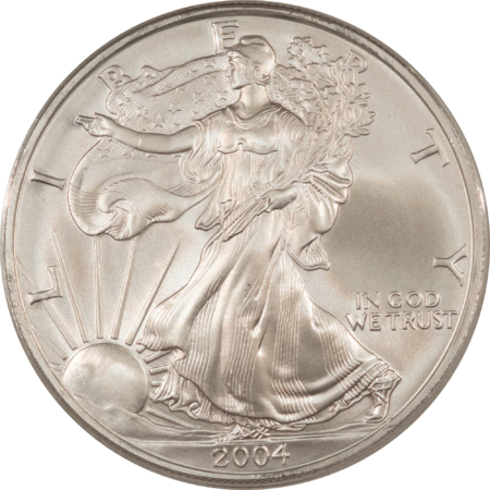 American Silver Eagles 2004 $1 AMERICAN SILVER EAGLE, 1 OZ .999 – GEM UNCIRCULATED IN CAPSULE!