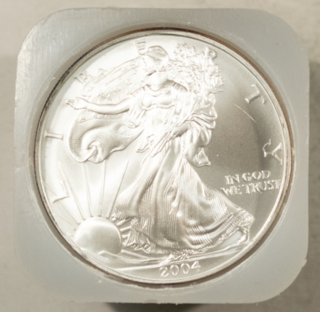 American Silver Eagles 2004 $1 AMERICAN SILVER EAGLES ROLL OF 20, 1 OZ .999 – GEM BU IN ORIGINAL TUBE!