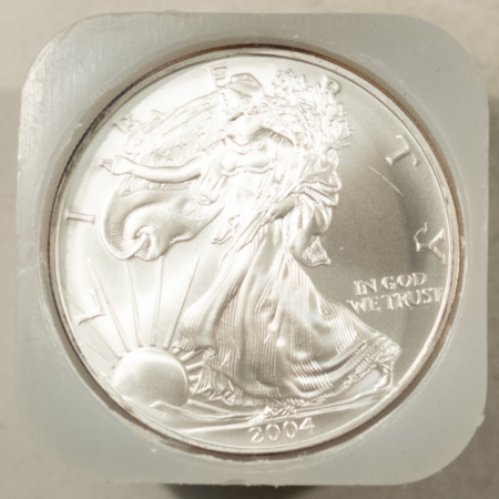 American Silver Eagles 2004 $1 AMERICAN SILVER EAGLES ROLL OF 20, 1 OZ .999 – GEM BU IN ORIGINAL TUBE!