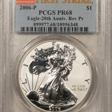 American Silver Eagles 2006-P 1 OZ .999 REVERSE PROOF AMERICAN SILVER EAGLE PCGS PR-68 20TH 1ST STRIKE
