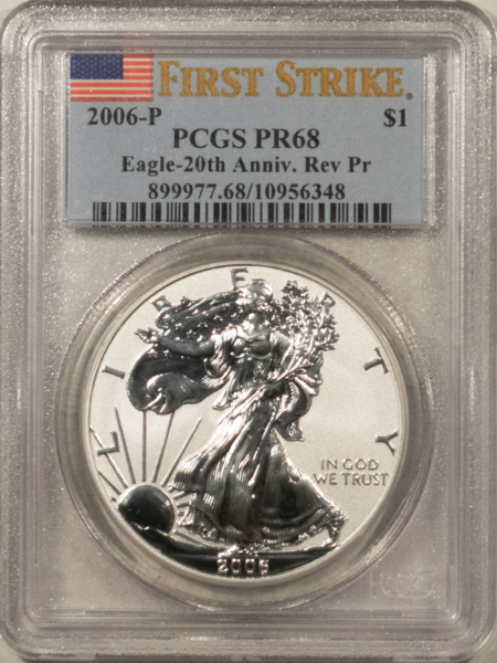 American Silver Eagles 2006-P 1 OZ .999 REVERSE PROOF AMERICAN SILVER EAGLE PCGS PR-68 20TH 1ST STRIKE