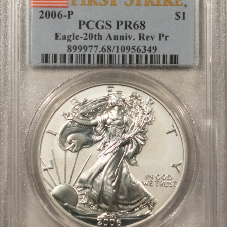 American Silver Eagles 2006-P 1 OZ .999 REVERSE PROOF AMERICAN SILVER EAGLE PCGS PR-68 20TH 1ST STRIKE