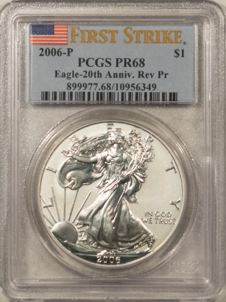 American Silver Eagles 2006-P 1 OZ .999 REVERSE PROOF AMERICAN SILVER EAGLE PCGS PR-68 20TH 1ST STRIKE
