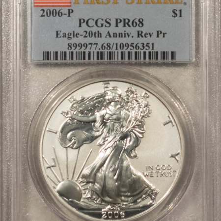 American Silver Eagles 2006-P 1 OZ .999 REVERSE PROOF AMERICAN SILVER EAGLE PCGS PR-68 20TH ANNIVERSARY