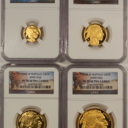 American Gold Eagles, Buffaloes, & Liberty Series 2008-W PROOF AMERICAN .9999 GOLD BUFFALO 4 COIN SET 1.85OZ NGC PF-70 ULTRA CAMEO