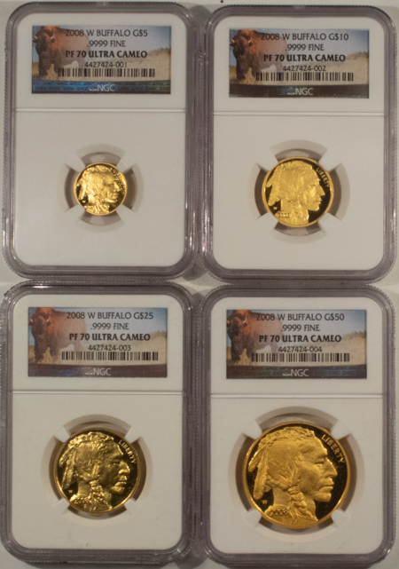 American Gold Eagles, Buffaloes, & Liberty Series 2008-W PROOF AMERICAN .9999 GOLD BUFFALO 4 COIN SET 1.85OZ NGC PF-70 ULTRA CAMEO