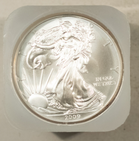 American Silver Eagles 2009 $1 AMERICAN SILVER EAGLES ROLL OF 20, 1 OZ .999 – GEM BU IN ORIGINAL TUBE!