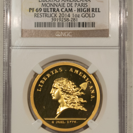 Bullion 2014 MONNAIE DE PARIS LIBERTAS AMERICANA PROOF 1 OZ GOLD RESTRIKE NGC PF-69 UCAM