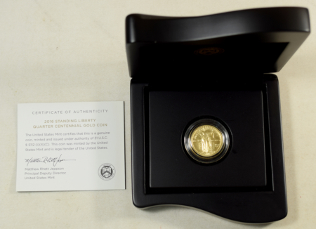 American Gold Eagles, Buffaloes, & Liberty Series 2016 1/4 OZ 25C STANDING LIBERTY QUARTER GOLD CENTENNIAL GEM SPECIMEN W/ BOX/COA