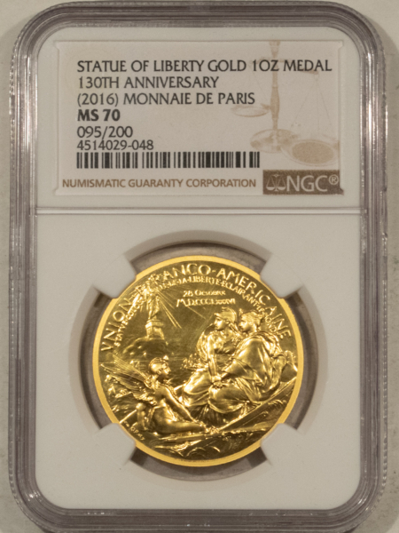 Bullion 2016 MONNAIE DE PARIS STATUE OF LIBERTY 130 ANNIVERSARY 1 OZ .999 GOLD NGC MS-70