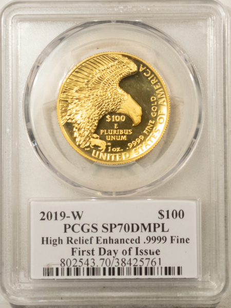 $20 2019-W $100 1 OZ GOLD AMERICAN LIBERTY HIGH RELIEF – PCGS SP-70 DMPL, FDI, MOY!