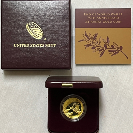 American Gold Eagles, Buffaloes, & Liberty Series 2020-W V75 $25 PROOF 24-KARAT 1/2 OZ GOLD WORLD WAR II 75TH ANNIVERSARY GEM, OGP