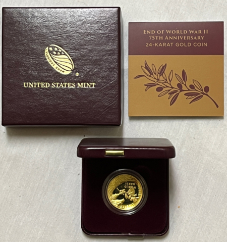 American Gold Eagles, Buffaloes, & Liberty Series 2020-W V75 $25 PROOF 24-KARAT 1/2 OZ GOLD WORLD WAR II 75TH ANNIVERSARY GEM, OGP